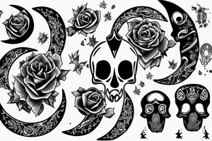 skull and crescent moon line tattoos tattoo idea