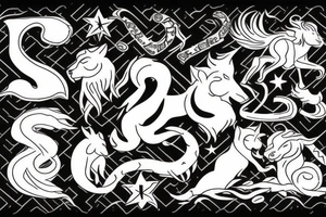 Star sign symbols Leo Leo cancer and Capricorn 
letters - CWASH and WYNT tattoo idea
