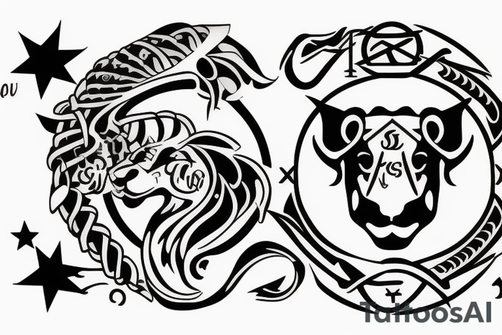 Star sign symbols Leo Leo cancer and Capricorn 
letters - CWASH and WYNT tattoo idea