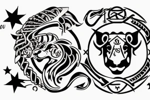 Star sign symbols Leo Leo cancer and Capricorn 
letters - CWASH and WYNT tattoo idea