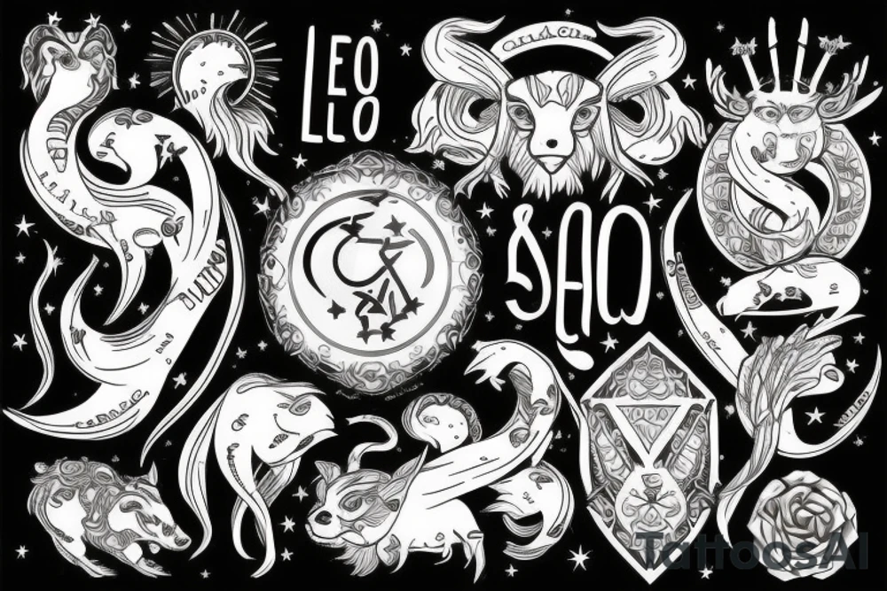 Star sign symbols - Leo Leo cancer and Capricorn 
Phrases - CWASH and WYNT tattoo idea