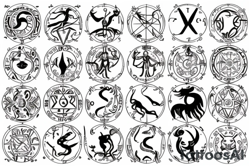 Zodiac symbols - Leo Leo Cancer and Capricorn linked with the acronyms CWASH and WYNT tattoo idea