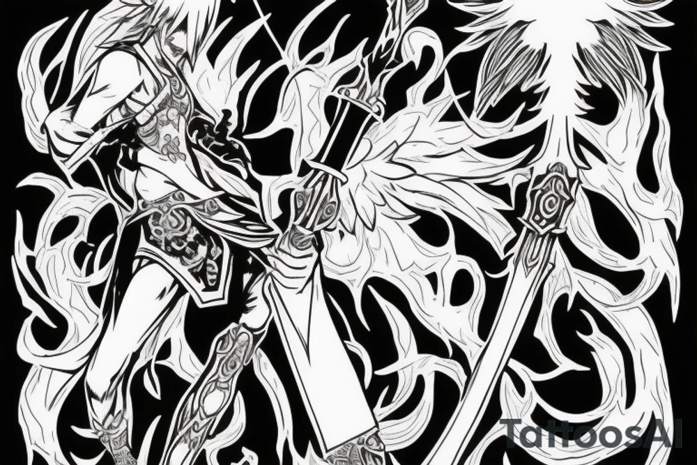 final fantasy white mage holding a devil scepter tattoo idea