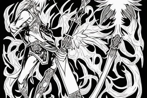 final fantasy white mage holding a devil scepter tattoo idea