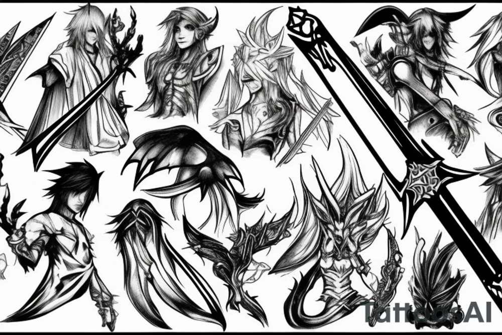 final fantasy white mage holding a devil scepter tattoo idea