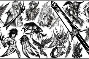 final fantasy white mage holding a devil scepter tattoo idea