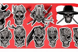 skeleton samurai in front of sunset tattoo idea