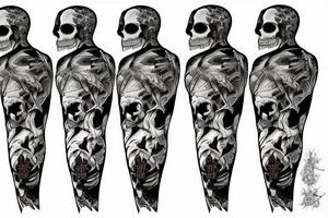 skeleton samurai in front of sunset tattoo idea