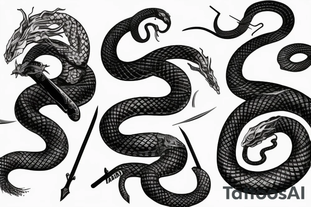 faceless serpent demon impaled by a spear tattoo idea