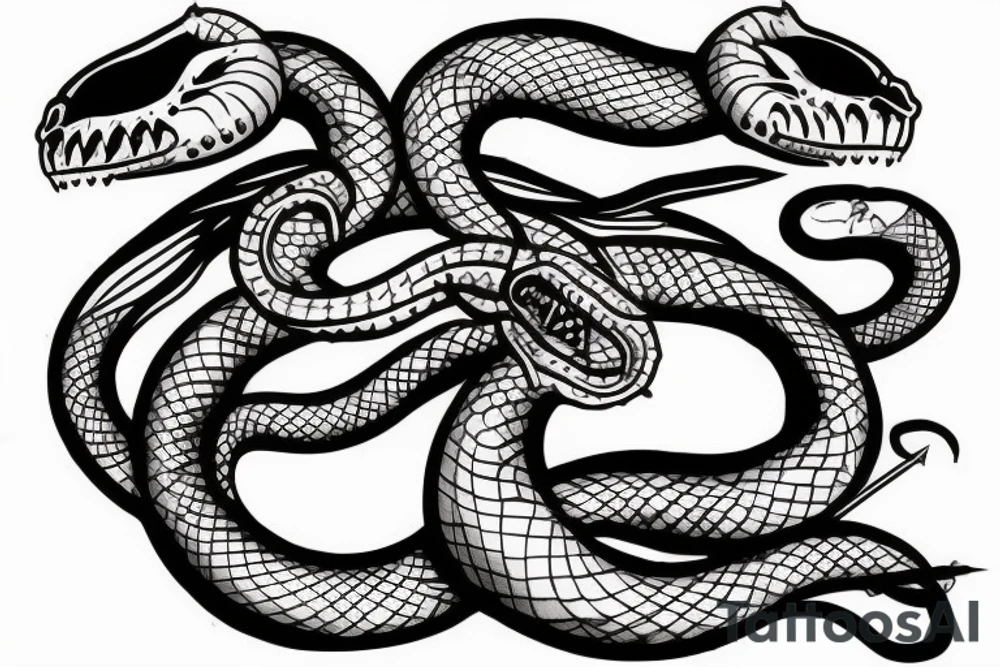 faceless serpent demon impaled by a spear tattoo idea