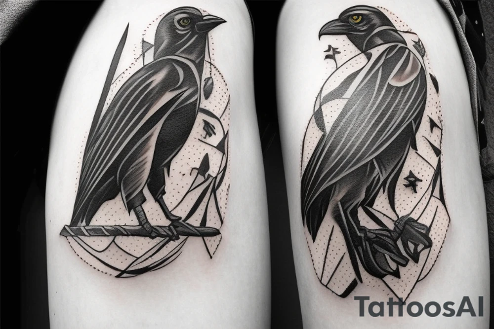 crow knight fighting with spear and shield tattoo idea