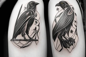 crow knight fighting with spear and shield tattoo idea