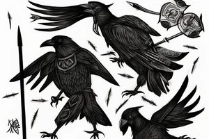 crow knight fighting with spear and shield tattoo idea