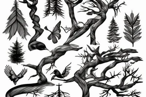 Forest, bird, tree top, tattoo idea
