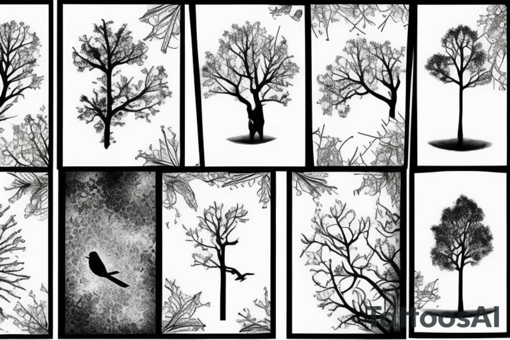 Forest, bird, tree top, tattoo idea