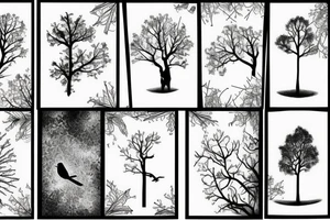 Forest, bird, tree top, tattoo idea