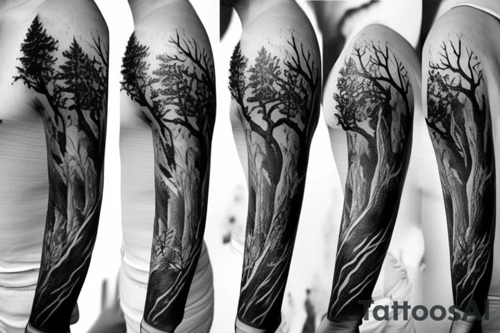 Forest, bird, tree top, tattoo idea