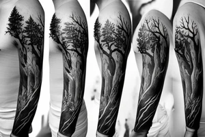 Forest, bird, tree top, tattoo idea