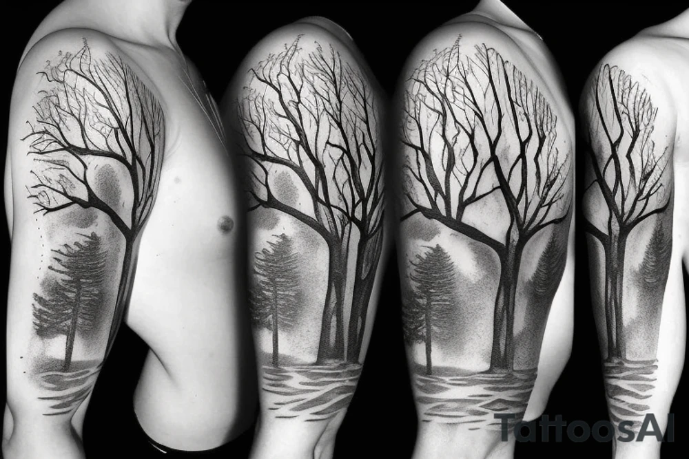 Forest, bird, tree top,  witch tattoo idea