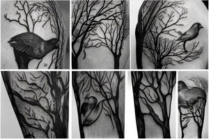 Forest, bird, tree top,  witch tattoo idea
