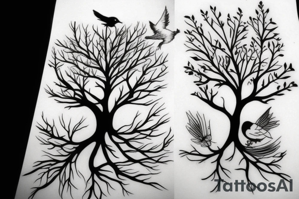 Forest, bird, tree top,  witch tattoo idea