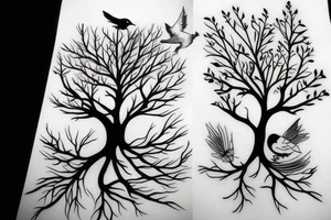 Forest, bird, tree top,  witch tattoo idea