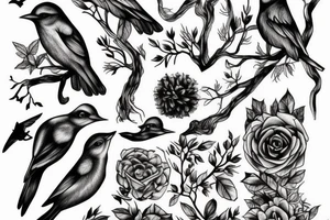 Forest, bird, tree top,  witch tattoo idea