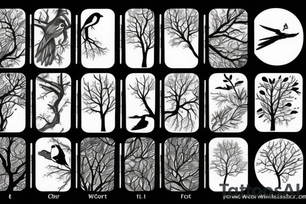 Forest, bird, tree top,  witch tattoo idea