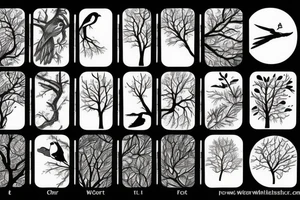 Forest, bird, tree top,  witch tattoo idea