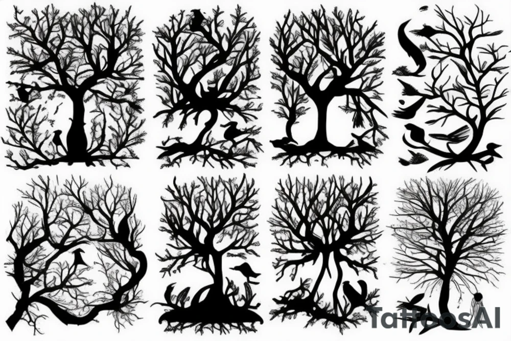 Forest, bird, tree top,  witch tattoo idea