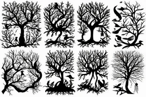 Forest, bird, tree top,  witch tattoo idea