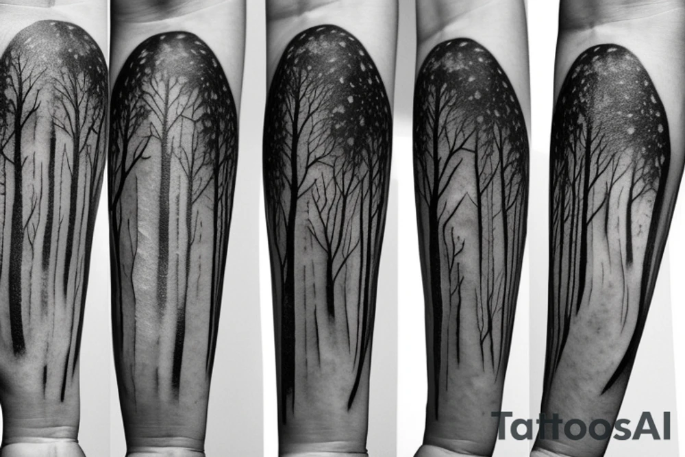 Forest, bird, tree top,  witch tattoo idea