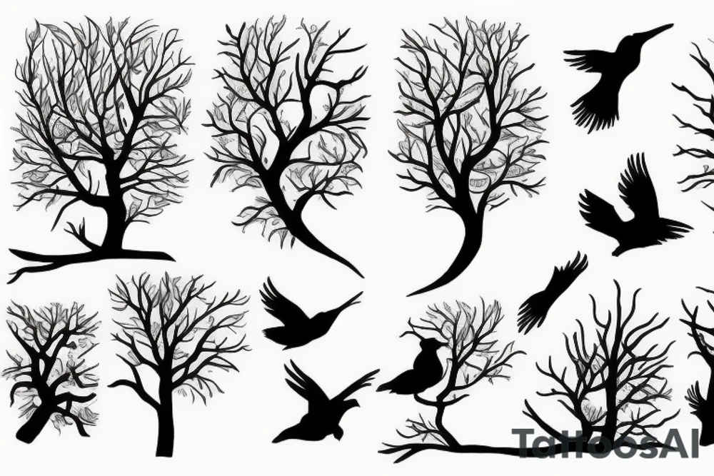 Forest, bird, tree top,  witch tattoo idea
