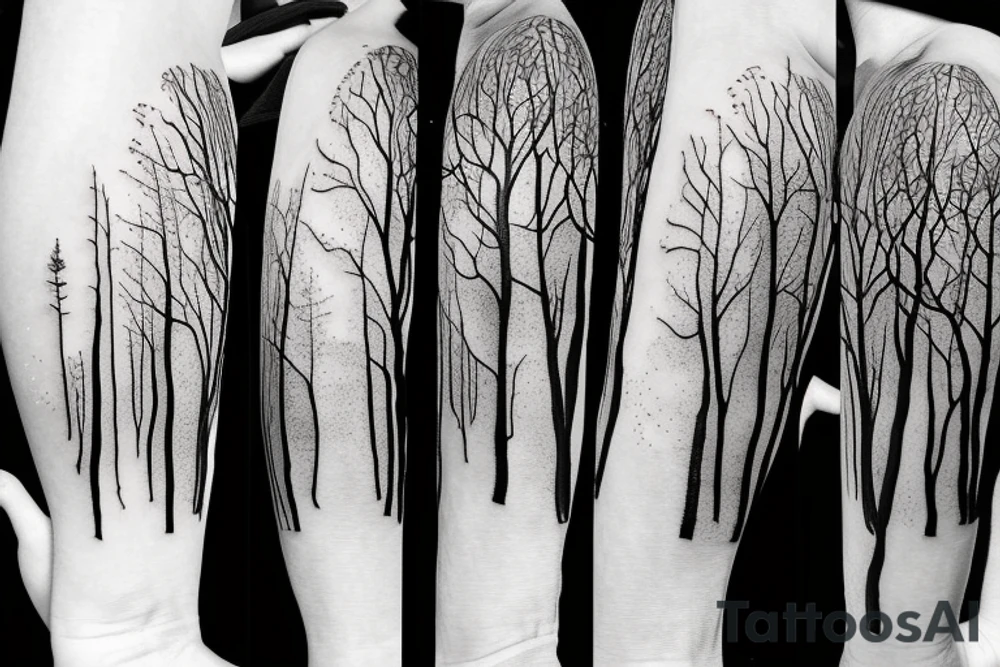 Forest, bird, tree top,  witch tattoo idea