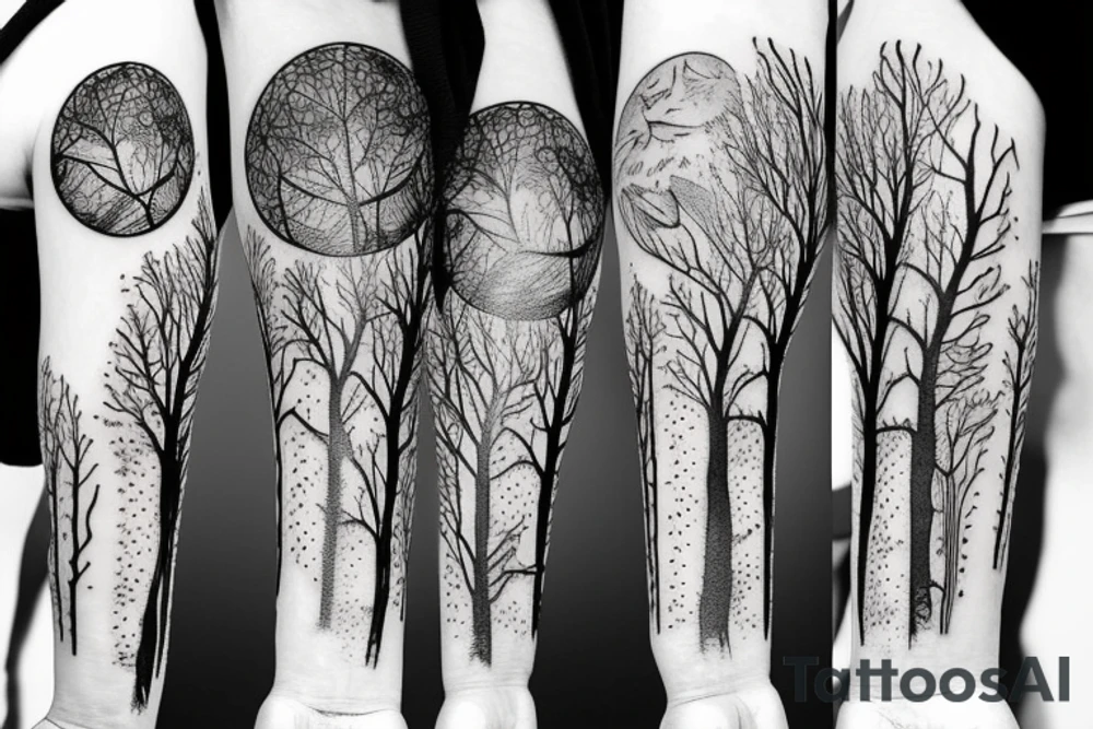 Forest, bird, tree top,  witch tattoo idea