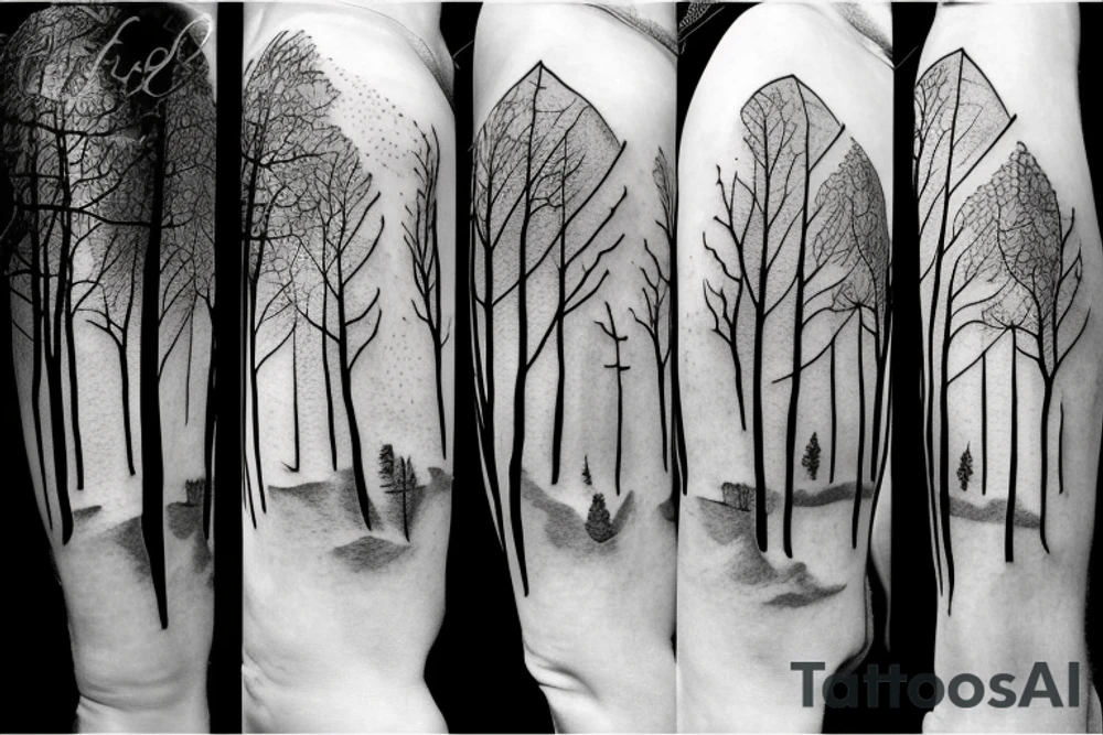 Forest, bird, tree top,  witch tattoo idea