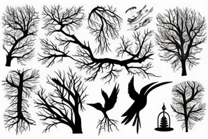 Forest, bird, tree top,  witch tattoo idea