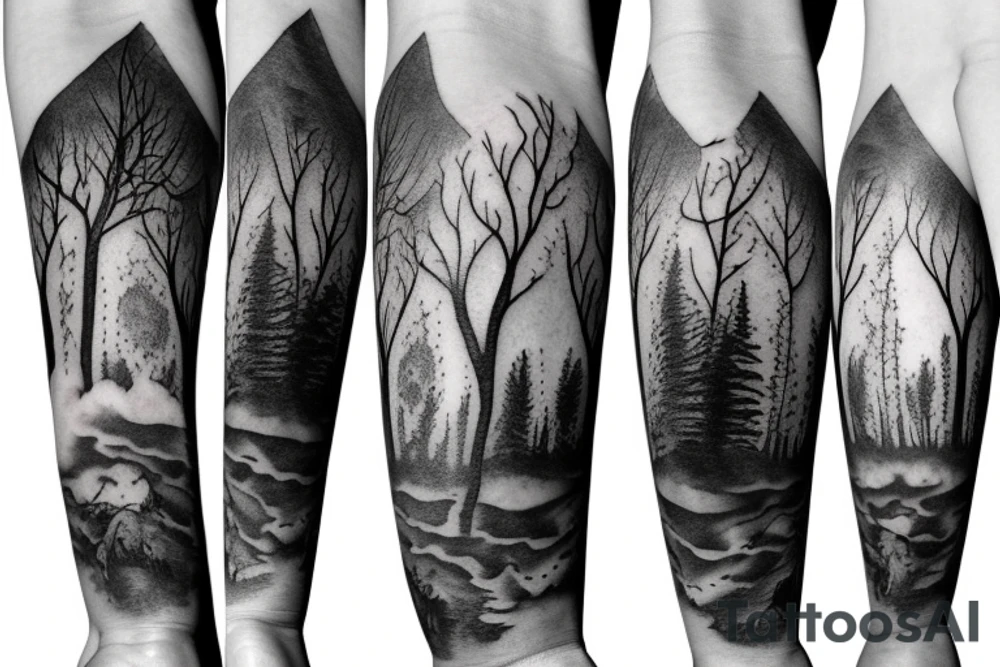 Forest, tree top,  witch tattoo idea