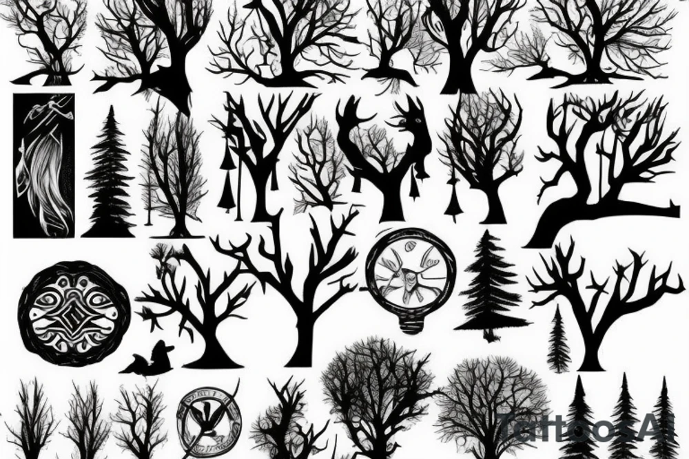 Forest, tree top,  witch tattoo idea