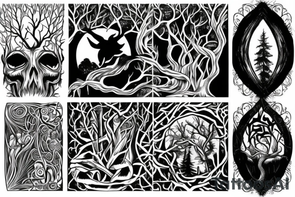 Forest, tree top,  witches tattoo idea