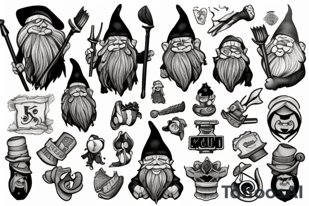 Mine, stone, gnome, shovel tattoo idea