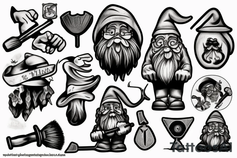 Mine, stone, gnome, shovel tattoo idea