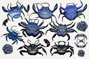 Crab, cancer horoscope, blue and gray tattoo idea