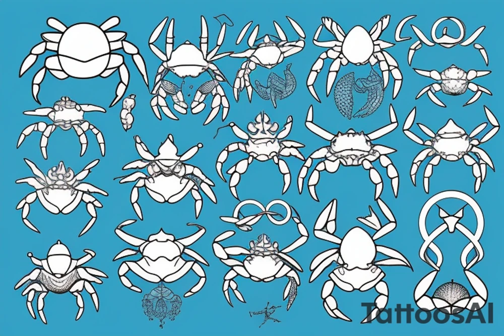 Crab, cancer horoscope, blue and gray tattoo idea