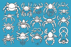 Crab, cancer horoscope, blue and gray tattoo idea
