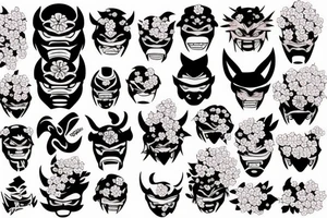 a oni mask and sakura flowers tattoo idea