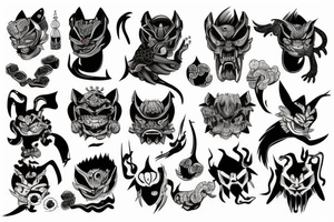 oni tattoed over arms tattoo idea
