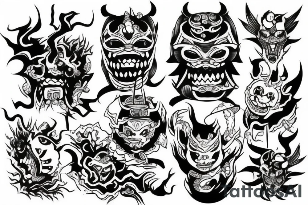 oni tattoed over arms tattoo idea