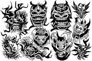 oni tattoed over arms tattoo idea