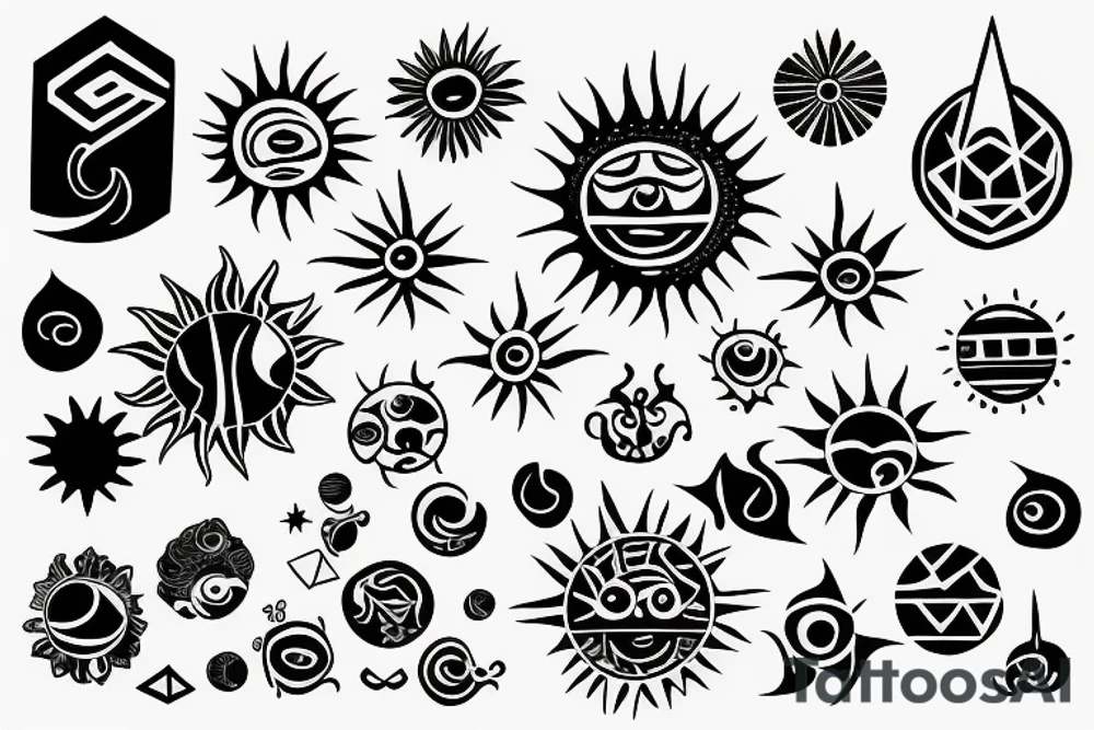 Geometric sun sea tattoo idea